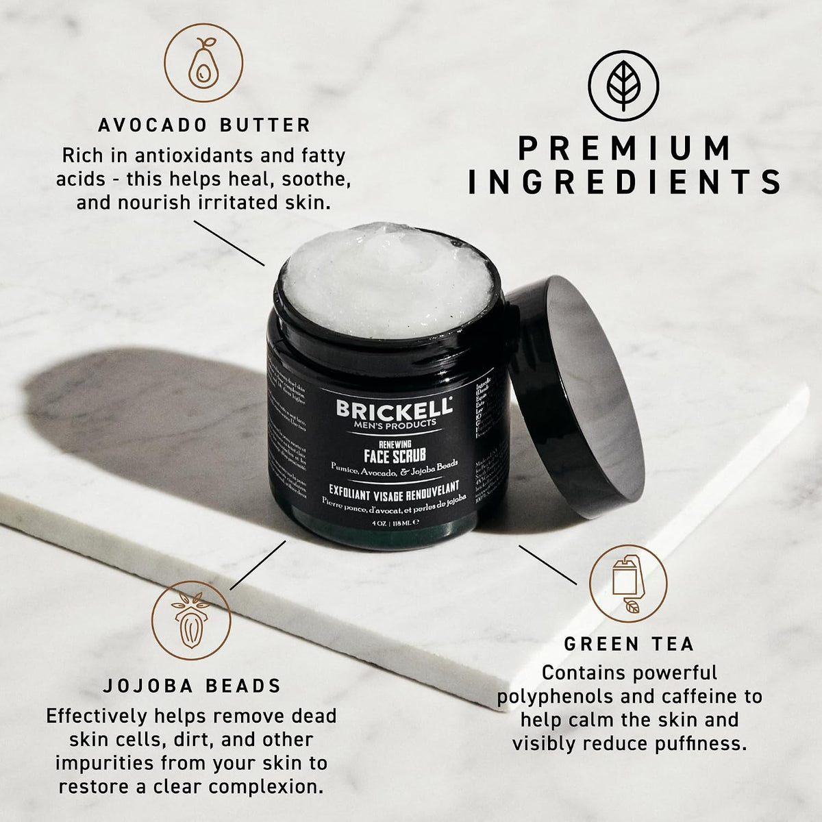 Brickell Men's Renewing Face Scrub for Men - 4 oz