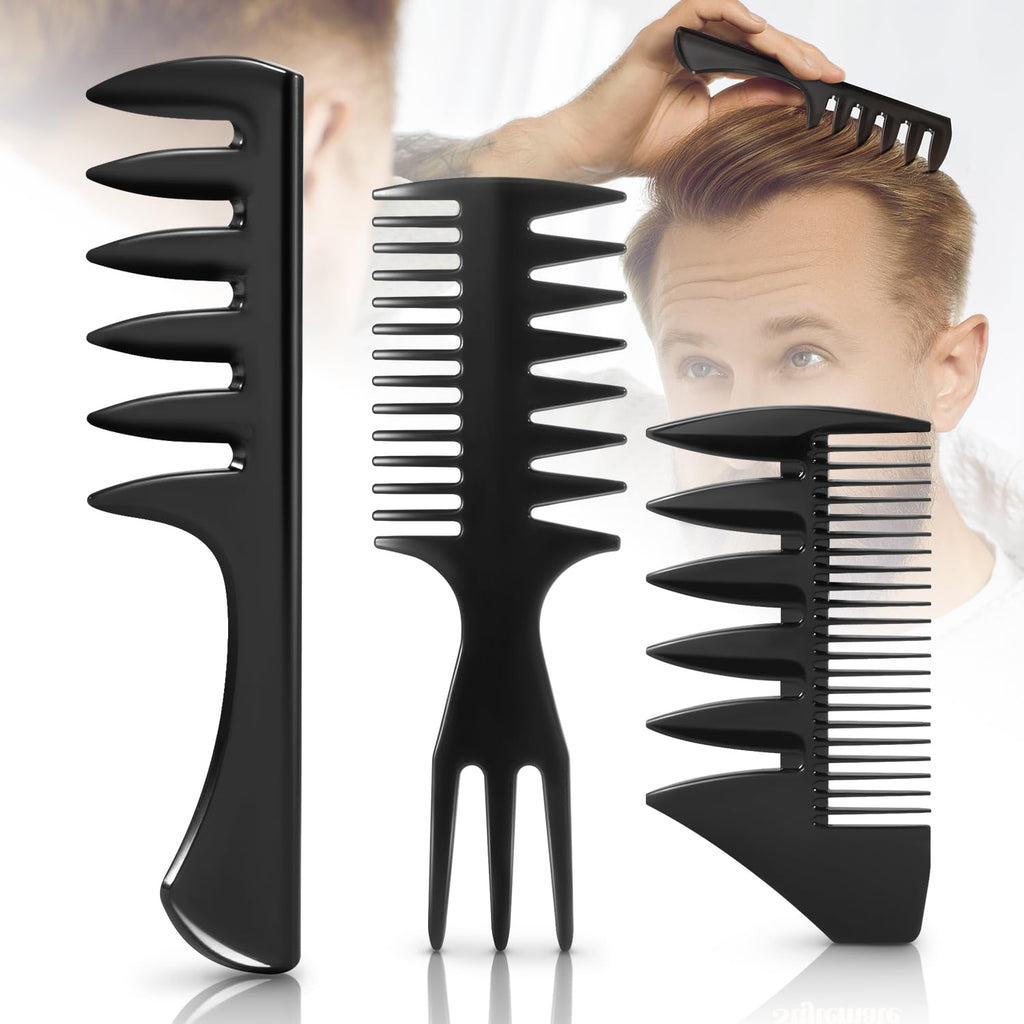 Stylemate 3-Piece Hair Styling Comb Set for Men - Black