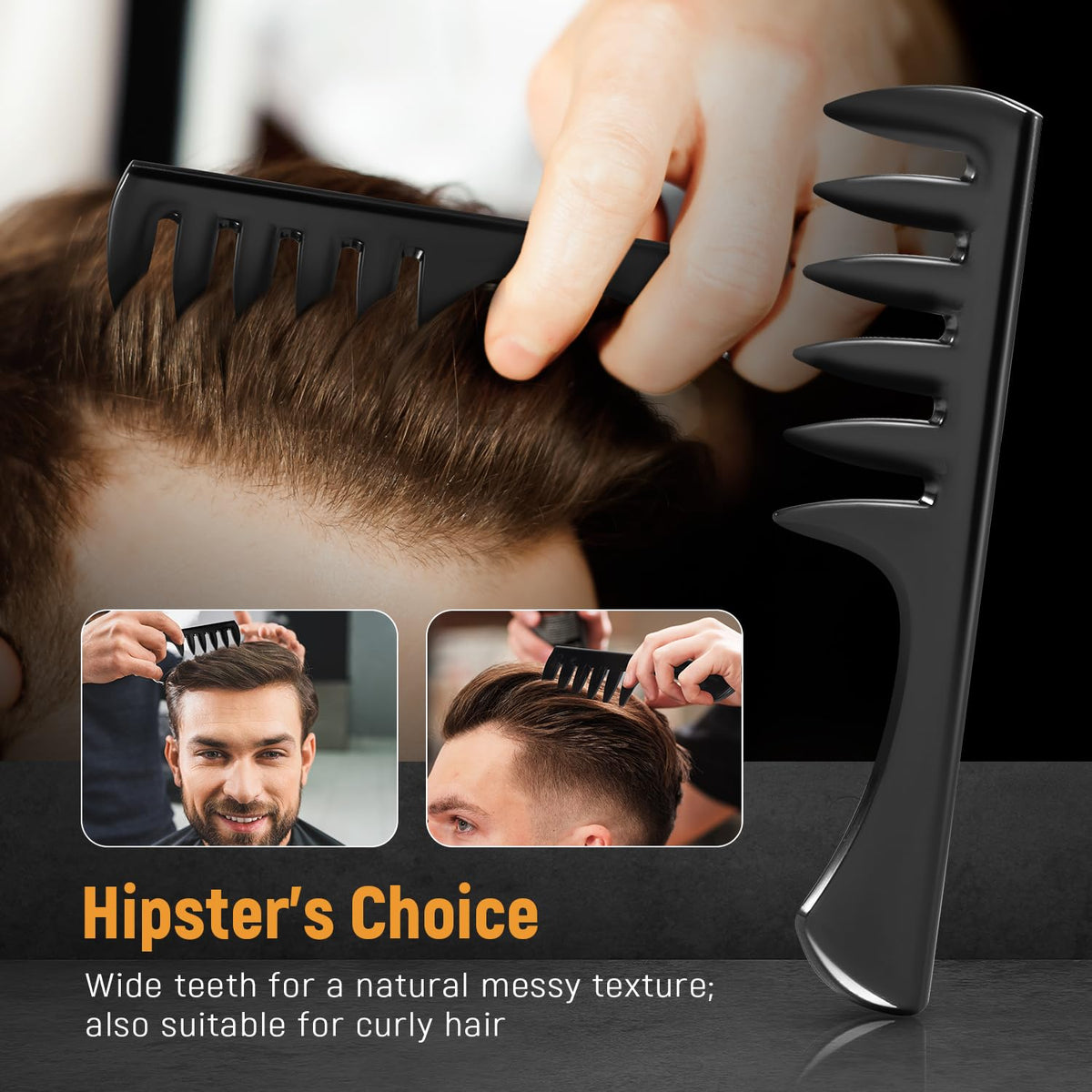 Stylemate 3-Piece Hair Styling Comb Set for Men - Black