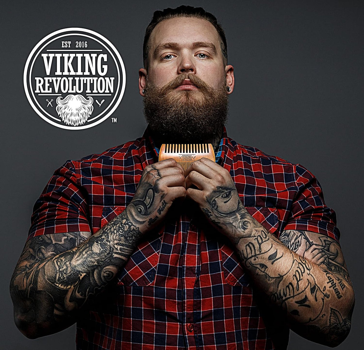 Viking Revolution Wooden Beard Comb and Case - Pocket Comb